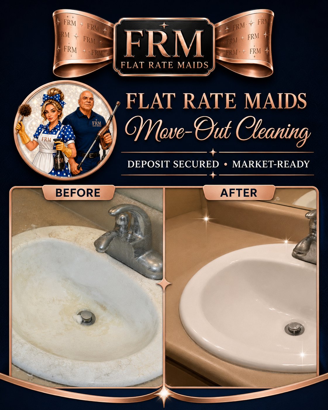 Before and after property turnover cleaning of a bathroom sink in Tucson